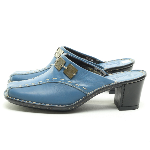 NWT Tsonga Leather Slip-In Square Toe Mules & Clogs Women 6 Shoe Blue/Black - Picture 7 of 16